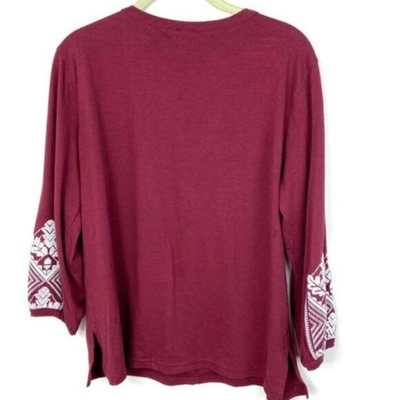 J. Crew Red Embroidered Tie-Neck Boho Top Size Small Hippie Peasant Blouse Bell - Picture 7 of 7